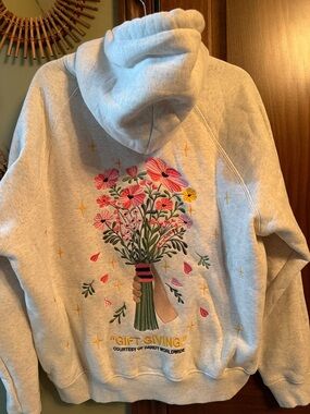 Embroidered Floral Bouquet Hoodie - Light Heather Gray